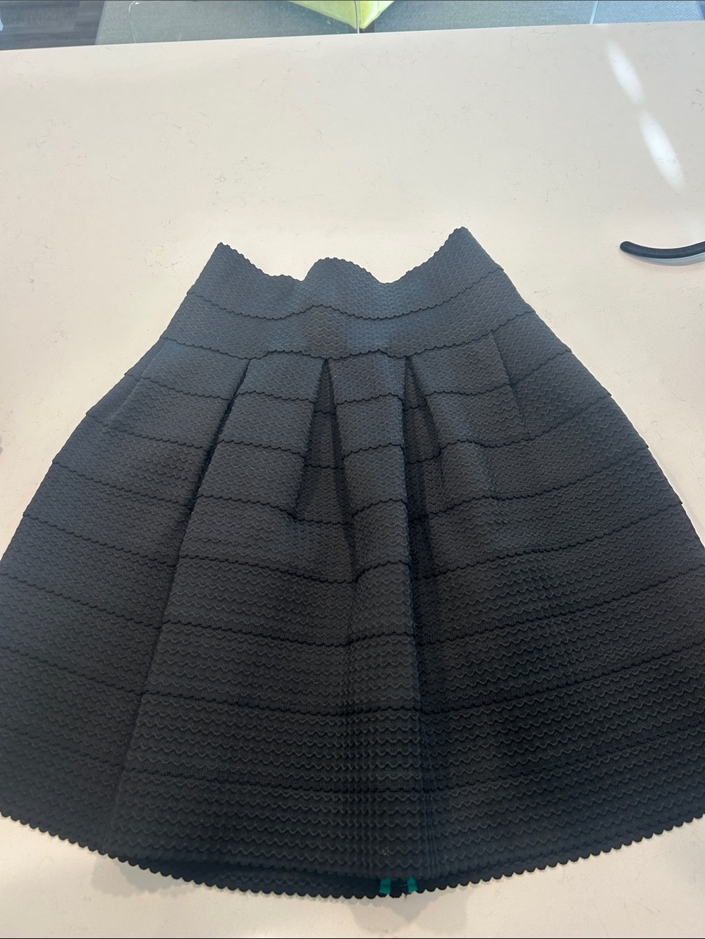 Black Textured Pleated A-Line Skirt